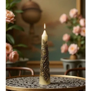 Antika Dişliler ve Saat Işlemeli Bronz Renk Mum Dekoratif Şamdan Mumu