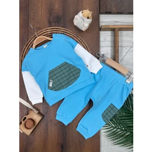 Pamuklu Kanguru Cepli Ekose Detaylı 2li Erkek Bebek Takım