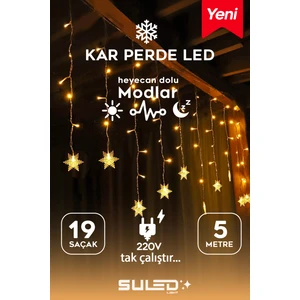 Kar Tanesi 5 Metre Modlu Perde LED Işık 19 Saçak Gün Işığı 220V Fişli Dekoratif Iç & Dış Mekan