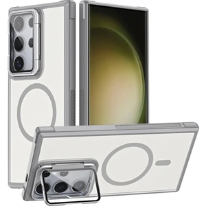 Samsung Galaxy S24 Ultra Uyumlu Standlı Kamera Kısmı Cam Korumalı Arkası Mat Renkli Magsafe Kılıf