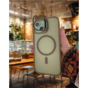 Apple Iphone 13 Uyumlu Kılıf Standlı Mat Magsafe Metal Tuşlu Kamera Lens Hediyeli Nevada Case