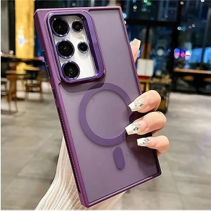 Samsung Galaxy S23 Ultra Uyumlu Standlı Kamera Kısmı Cam Korumalı Arkası Mat Renkli Magsafe Kılıf