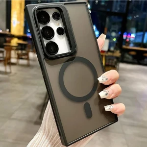 Samsung Galaxy S23 Ultra Uyumlu Standlı Kamera Kısmı Cam Korumalı Arkası Mat Renkli Magsafe Kılıf
