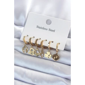 316l Çelik Gold Renk Çoklu Figür Model Kadın Küpe Seti