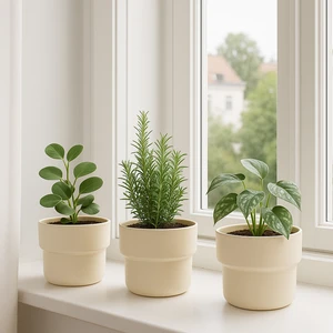 Dekoratif Plastik Saksı 3 Adet Krem 11 cm SEH-4619