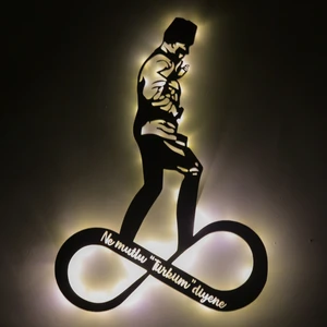 LED Işıklı Atatürk "ne Mutlu Türküm Diyene" Figürlü Tablo Duvar Dekorlu Gece Lambası