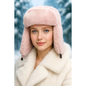 Soft Pembe Peluş Kulaklı Klipsli Bere Pilot Şapka