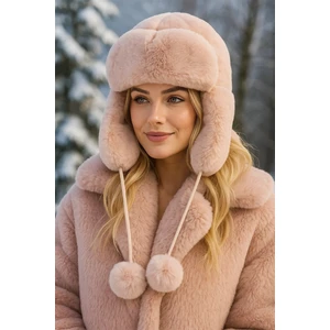 Soft Pembe Peluş Kulaklı Ponponlu Bere Şapka