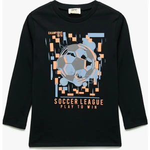 Pamuklu Uzun Kollu Bisiklet Yaka Baskılı Tişört