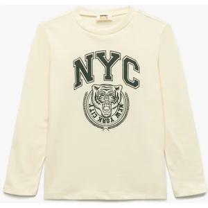 Pamuklu Uzun Kollu Bisiklet Yaka Baskılı Tişört