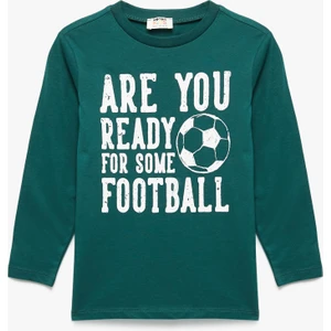 Pamuklu Bisiklet Yaka Futbol Baskılı Uzun Kollu Tişört