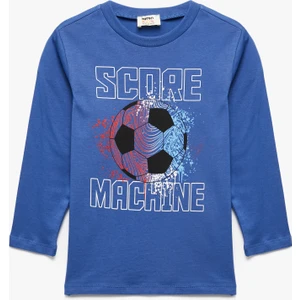 Futbol Baskılı Uzun Kollu Bisiklet Yaka Pamuklu Tişört