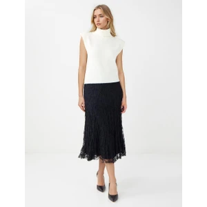 Jimmy Key Siyah Yüksek Bel Dantel Detaylı Örme Midi Etek