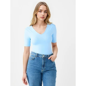 Jimmy Key Mavi Dar Kesim Dirsek Kol V Yaka Örme Bluz