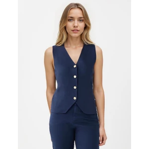 Jimmy Key Lacivert Dar Kesim Parlak Düğme Detaylı Triko Yelek