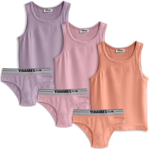 Yohannes Club Kız Çocuk, Pamuklu Slip&Atlet, Alt-Üst,  3 Çift Takım, Yıkandıkça Yumuşayan Doku