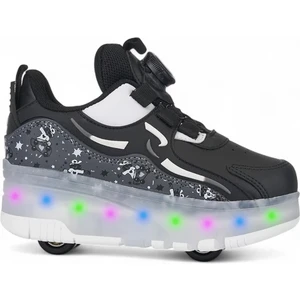 Siyah Işıklı Patenli Ortopedik Unisex Çocuk Spor Ayakkabı Nils