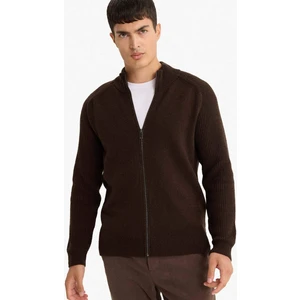 Standart Fit Dik Yaka Fermuarlı Yün Karışımlı Triko Hırka F2983AX25WN