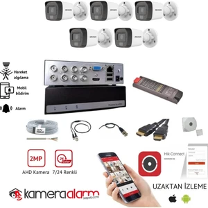 5 Kameralı Gece Gündüz Renkli AHD Güvenlik Kamerası Seti - Uzaktan Izleme - 1tb E-Ssd
