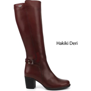 Kadın Bordo Antik Fermuarlı Kalın Topuklu Hakiki Deri Çizme