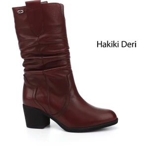 Kadın Antik Bordo Kalın Topuklu Körüklü Hakiki Deri Çizme