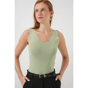 Kadın Zikzaklı V Yaka Bluz 15930 - Çağla