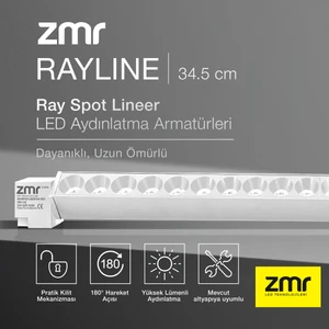 Zmr Rayline Mercekli Beyaz 20W 34.5 cm 6500K Crı 90 Pratik Kilit Mekanizması Ray Spot Lineer LED Aydınlatma