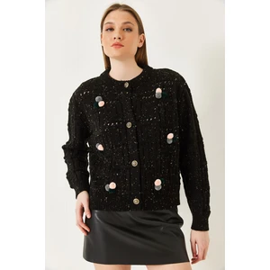 Kadın Ponponlu Desenli Triko Hırka