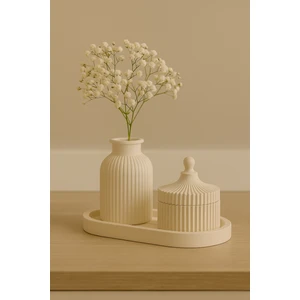 Beyaz Takı Kutusu & Vazo Standlı Dekoratif Set