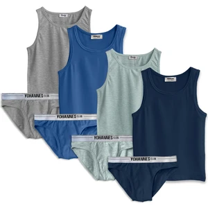 Yohannes Club Erkek Çocuk, Pamuklu Slip&Atlet, Alt-Üst,  4 Çift Takım, renkli ve sade seçenekler