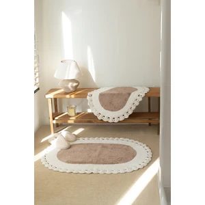 Bianca Desenli Krem Banyo Paspası Takımı %100 Pamuk El Dokuma Yumuşak Emici 40x60 ve 60x90 cm