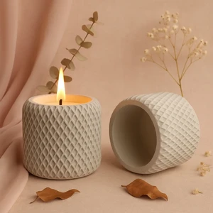 Örgü Hasır Desenli Beyaz Beton Soya Mum (2 Adet)