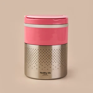 2 Katlı Çelik Yemek Termosu - Pembe - 1,5 Lt