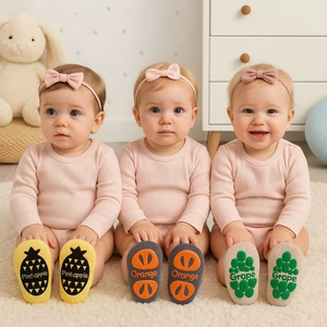 Kaydırmaz Tabanlı Bambu Bebek Çorapları | 3’lü Desenli Ananas-Portakal-Üzüm | 0-3 Yaş | Ev Için