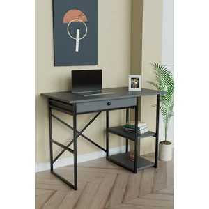 Çekmeceli ve 2 Raflı Çalışma Masası 110X60 cm Siyah metal - Antrasit 