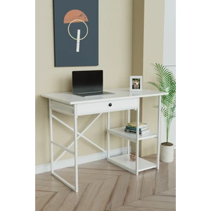 Çekmeceli ve 2 Raflı Çalışma Masası 110X60 cm Beyaz Metal - Beyaz 
