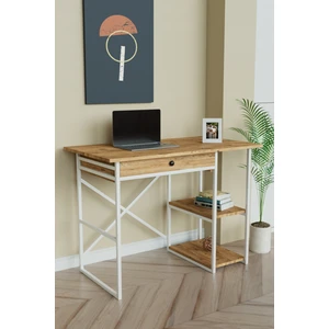 Çekmeceli ve 2 Raflı Çalışma Masası 110X60 cm Beyaz Metal - Ahşap