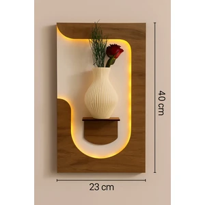 Minimalist LED Işıklı Ahşap Duvar Dekoru Raf, Pilli