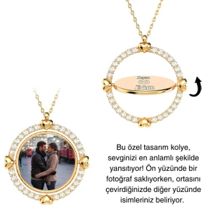 Isimli Fotoğraflı Dönen Çerçeve Altın Kaplama Gümüş Kolye