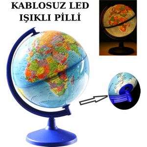 Siyasi Dünya Küresi Kablosuz LED Işıklı En Büyük Boy 30 cm Çaplı Yer Küre Yazılıp Silinebilir