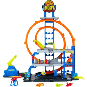 Hot Wheels® Mega Loop Garaj Hot Wheels City Mega Garaj Oyun Seti, 1:64 Ölçekli 1 Metal Oyuncak Araba ve 1 Oyuncak Helikopter JBM74