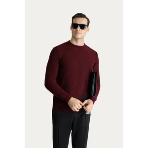 Bisiklet Yaka Slim Fit Dar Kesim Yünlü Desenli Triko Kazak