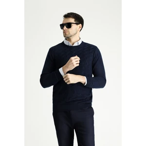 Bisiklet Yaka Slim Fit Dar Kesim Desenli Triko Kazak