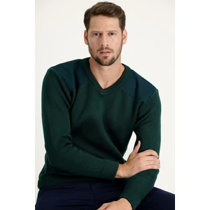 V Yaka Super Slim Fit Ekstra Dar Kesim Çelik Örgü Triko Kazak
