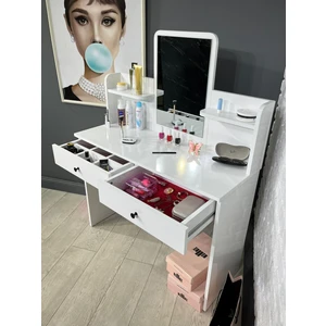 Makyaj Masası Aynalı Tuvalet Masası 2 Çekmeceli Takı Düzenleyici ve Raflı Organizer 104 cm