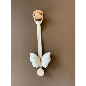 Bebek Emzik Askısı / Emzik Askılığı - Kelebek Desenli, Beyaz Renk, Klipsli