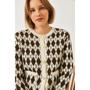 Kadın Baklava Desenli Cepli Triko Hırka