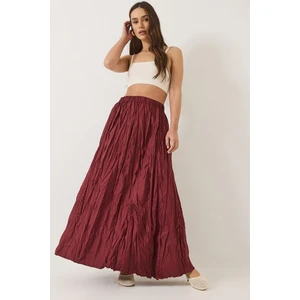 Kadın Beli Lastikli Crush Efektli Uzun Etek