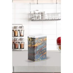 Taş Desenli Dikdörtgen Plastik Kapaklı Çok Amaçlı Metal Erzak Saklama Kabı 1.2 lt - Siyah