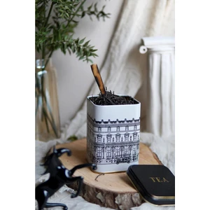 ER022-1A City Tea Desenli Kare Metal Saklama Kabı 11X11 cm